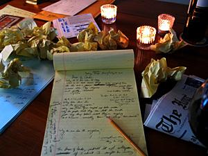 Lyrics notebook with candles
